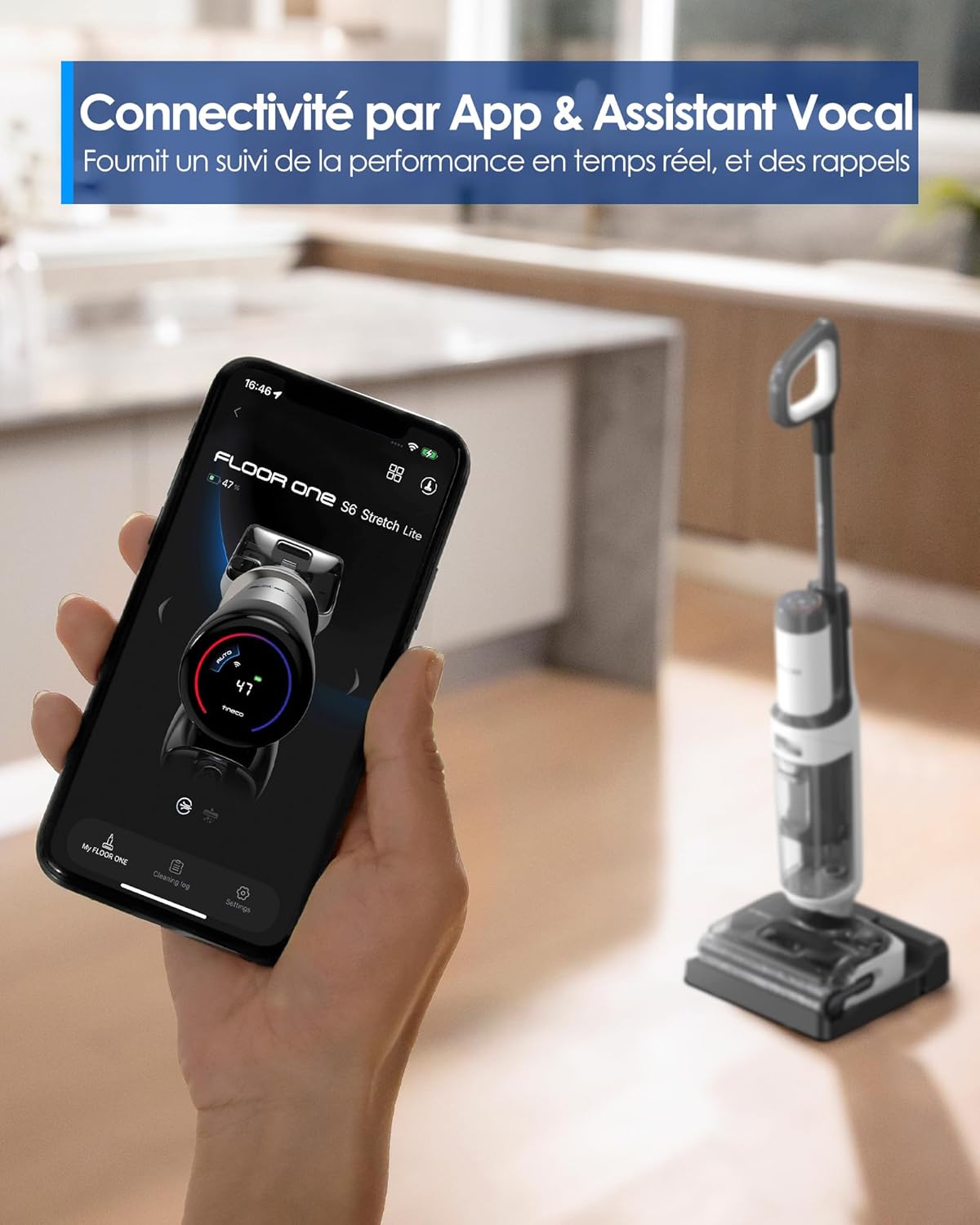 Tineco Floor One S6 Stretch Lite Aspirateur Laveur, Aspirateur Balai sans Fil, S’aplatit à 180°, Auto-Nettoyage, 40 Min d'autonomie, Nettoyage des Bords de 2 côtés