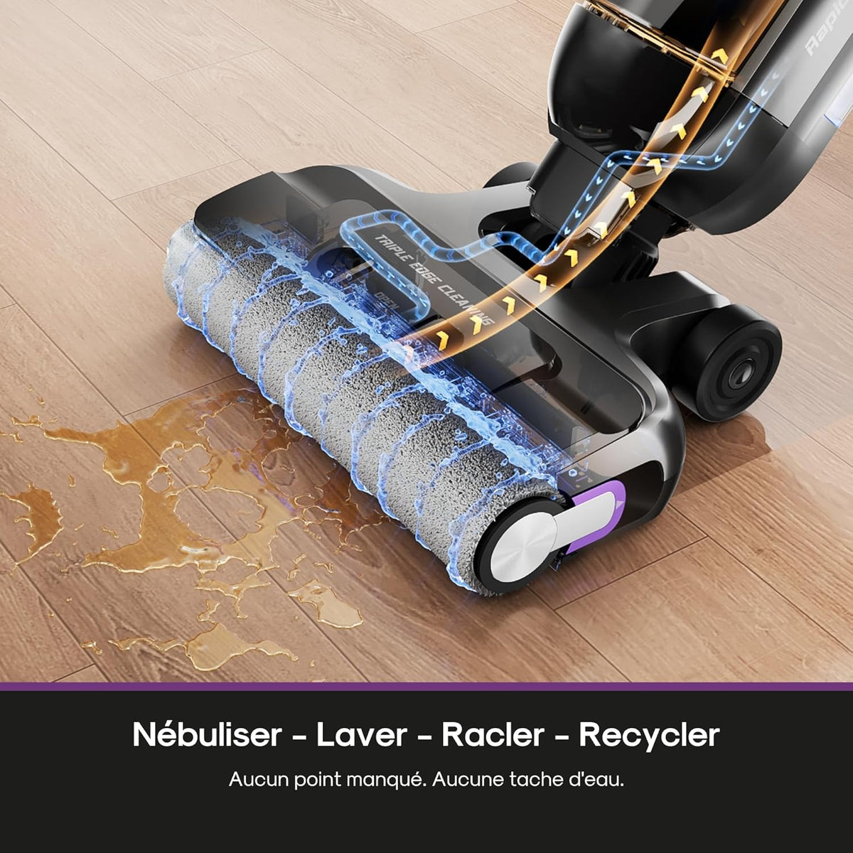 Eureka RapidWash NEW730 Aspirateur Laveur sans Fil Aspiration 21600 Pa, Lavage Eau Chaude 85 °C, Séchage 5 Minutes Air Chaud, Anti Emmêlement 2,0, Conception à Plat, Autonomie 40 Mins Ininterrompue