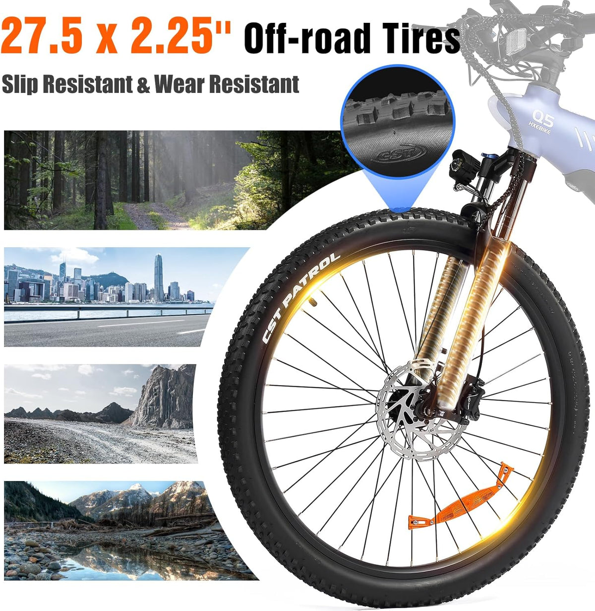 HX Q5 Vélo Électrique pour Adultes, E Bike 27,5 * 2,25'' Tout-Terrain, Jusqu'à 110km, 48V 20Ah Batterie Amovible, Shimano 7 Vitesses, VTT Électrique Homme Femme Fourche Suspendue, Freins Hydrauliques