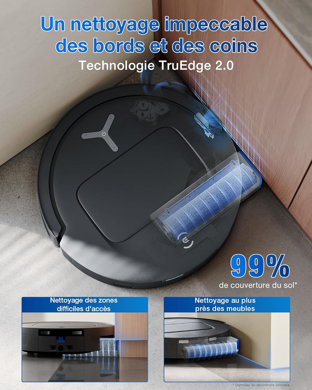 ECOVACS DEEBOT T80 Omni Robot Aspirateur Laveur, 18 000 Pa, Nettoyage Automatique instantané OZMO Roller, ZeroTangle 3.0, Lavage à l'eau Chaude 40-75 ℃, Séchage à air Chaud, Noir