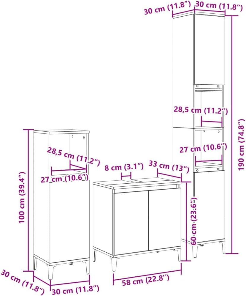 vidaXL Ensemble de Meubles de Salle de Bain 3 pcs chêne Sonoma, Armoire de Salle de Bain, Armoire de Bain, Meuble-lavabo de Salle de Bain