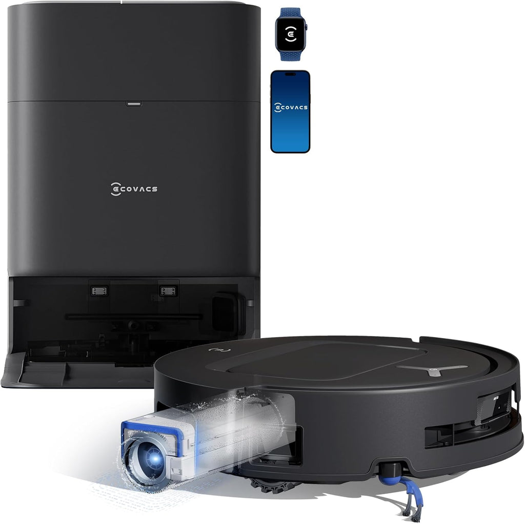 ECOVACS DEEBOT T80 Omni Robot Aspirateur Laveur, 18 000 Pa, Nettoyage Automatique instantané OZMO Roller, ZeroTangle 3.0, Lavage à l'eau Chaude 40-75 ℃, Séchage à air Chaud, Noir