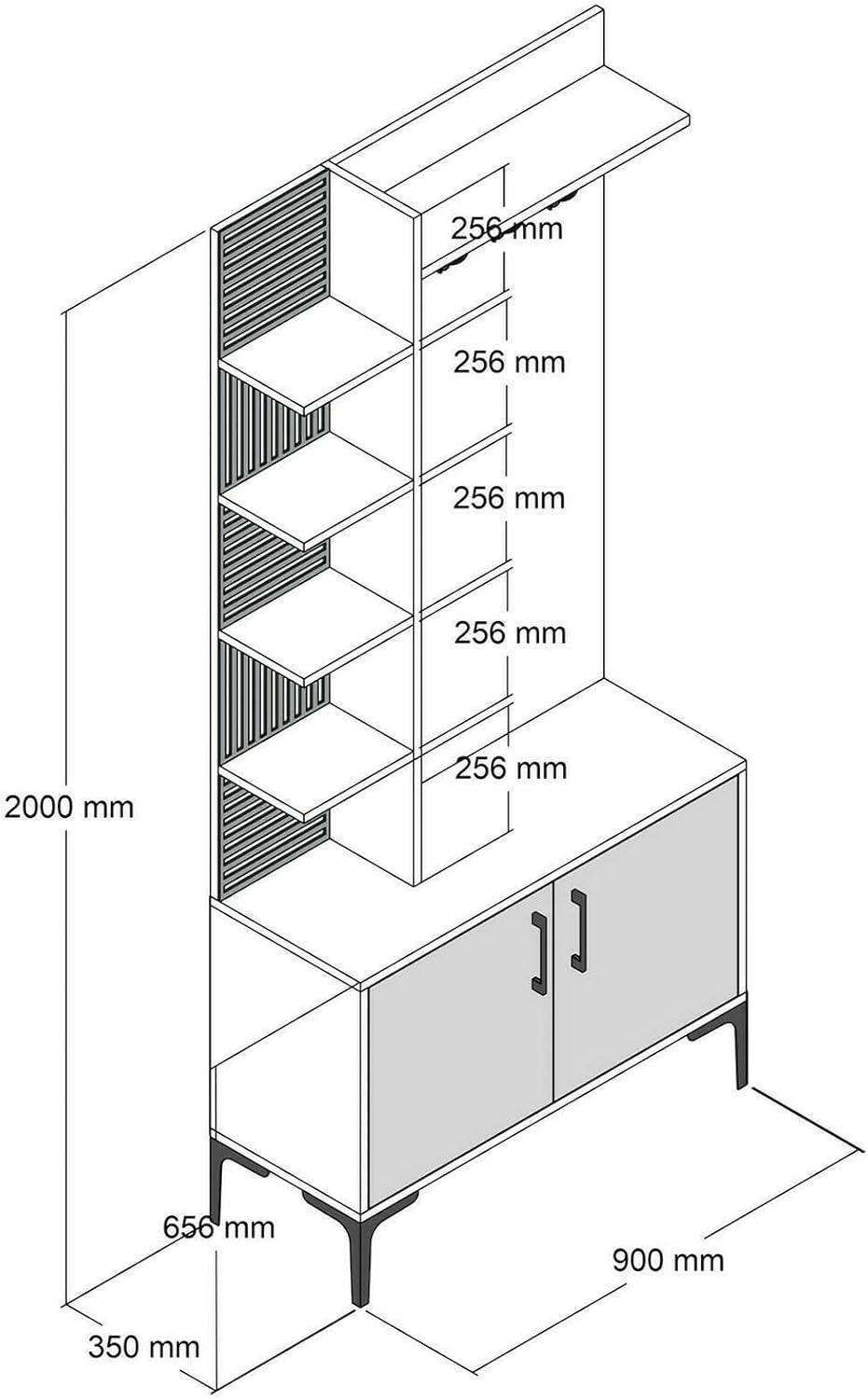 Dmora - Meuble d'entrée Calista, Crochet d'entrée, Composition pour l'atrium, Console de Rangement Multifonction, 90x35h200 cm, Noyer et Anthracite