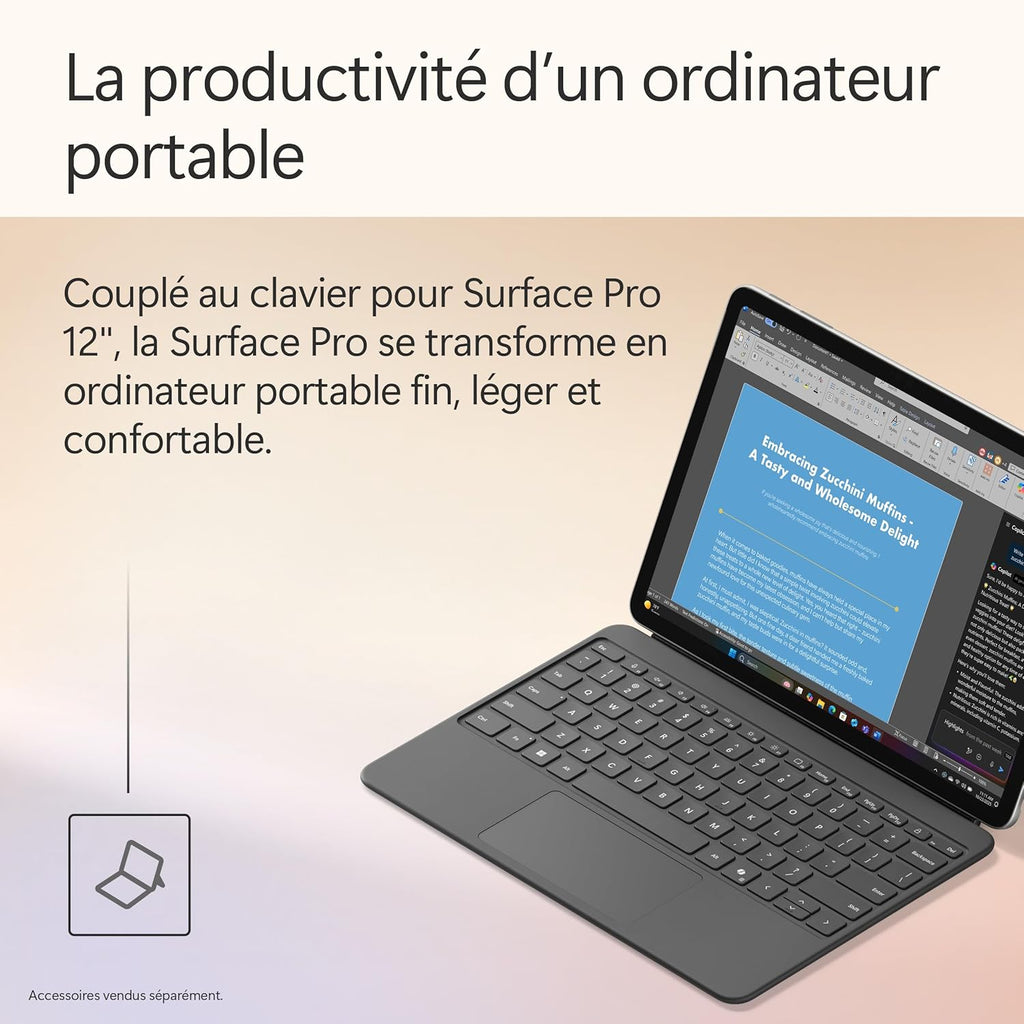 Microsoft Surface Pro | Copilot+ PC | Ecran Tactile LCD 12” | Snapdragon X Plus | 16Go RAM | Stockage 512Go | Dernier Modèle | Platine