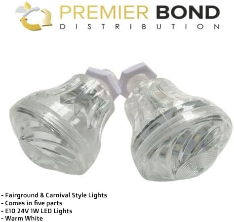 Premier Bond Distribution Lot de 50 ampoules LED E10 24 V 1,0 W Blanc chaud 3000 K 60-65 lm 45 mm