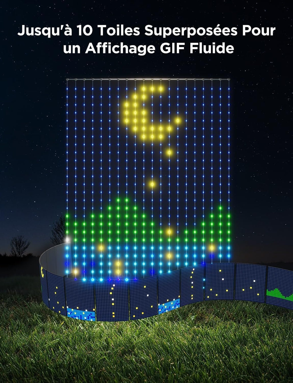 Govee Curtain Lights 3 × 2 m, Rideau LED Intelligent avec GIF DIY, 1040 RGBIC LEDs, Décoration Dynamique Intelligente, IP65 Max Etanche, Compatible avec Alexa, Décoration de Noël, (3 x 2 m)