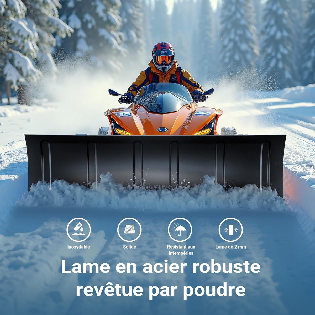 Wiltec Lame Chasse Neige Frontale pour Quad – 140 x 40 cm – Réglable – en Acier – Lame pour déneigement avec Tracteurs tondeuses, ATV, UTV