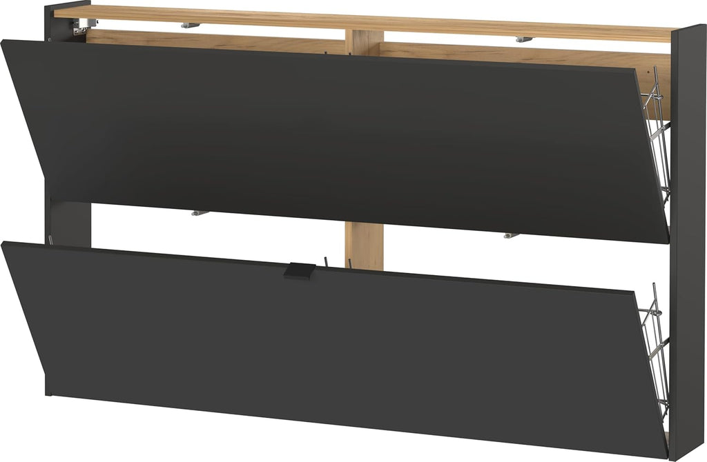 Germania Armoire à Chaussures 1392-549 GW-Ameca, en Graphite/chêne de Navarra, avec Faible Profondeur, 140 x 83 x 18 cm (LxHxP)