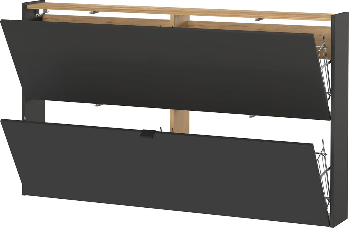 Germania Armoire à Chaussures 1392-549 GW-Ameca, en Graphite/chêne de Navarra, avec Faible Profondeur, 140 x 83 x 18 cm (LxHxP)