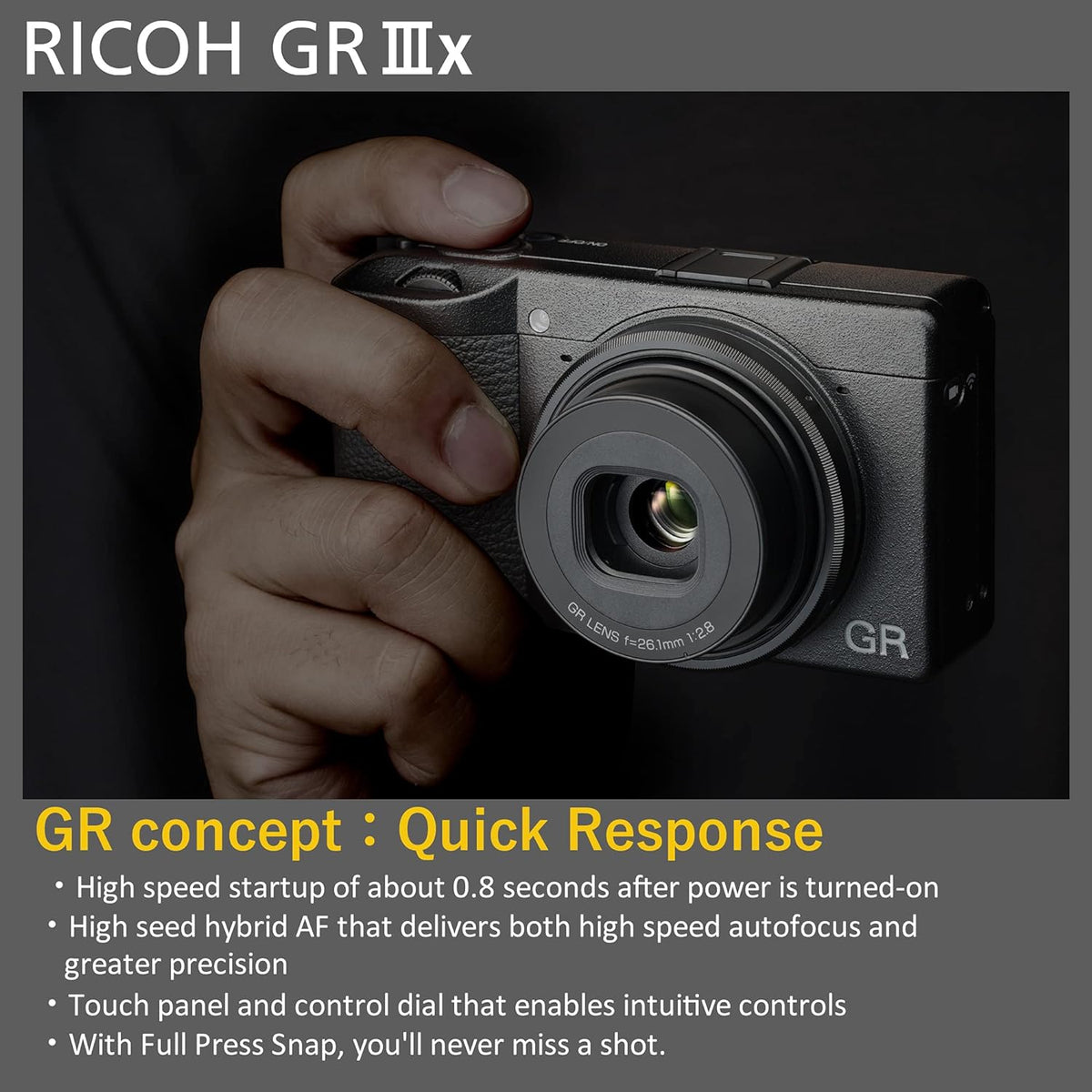 Ricoh GR IIIx Appareil Photo numérique [Focale 40mm] [Equipé d'un capteur CMOS APS-C de 24.2M] [La référence en matière de Prises de Vue instantanées] Noir