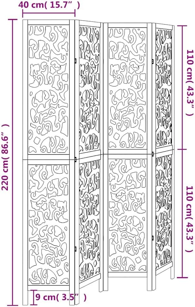 Qnhdfrt Paulownia Paravent en bois massif de Paulownia - 4 pièces - Blanc - 140-145 x 220 cm - Brise-vue - Pour salon, chambre à coucher, bureau