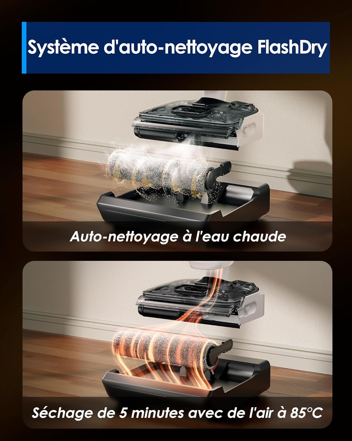 Tineco Floor One Switch S6 Stretch Aspirateur Laveur Sec Et Humide, Multifonction, 180° à Plat, Autonettoyant, 65 Minutes d'autonomie, Nettoyage des Bords des Deux côtés, Nettoyage de Toute la Maison