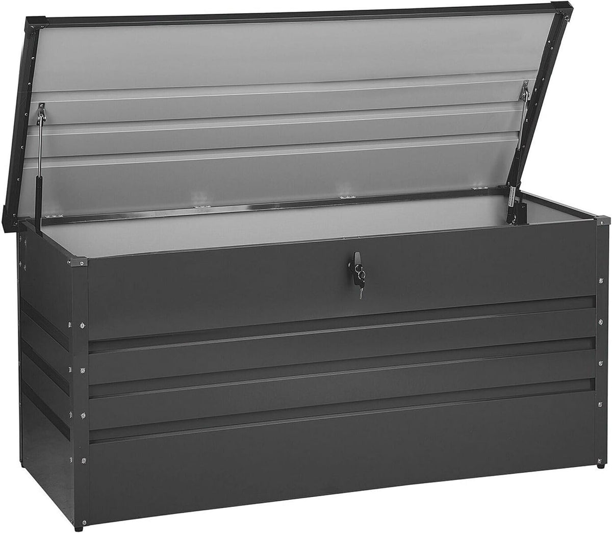 Beliani Coffre de Rangement Extérieur 165 x 70 cm 400 Litres en Acier Galvanisé Gris Foncé Idéal pour les Accessoires de Jardin Durable et Décoratif