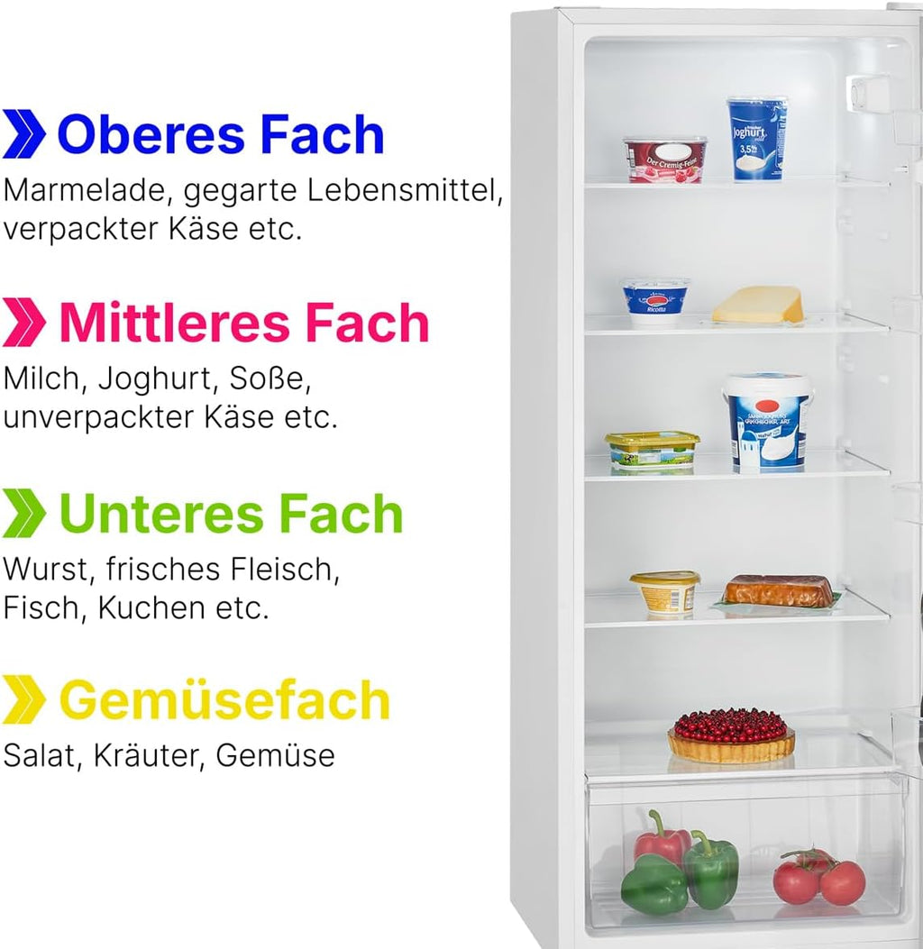 Bomann Réfrigérateur 242L blanc VS7316-1-blanc, Capacité nette : 242 litres, Éclairage intérieur à DEL, Contrôle de la température en continu, 5 clayettes en verre