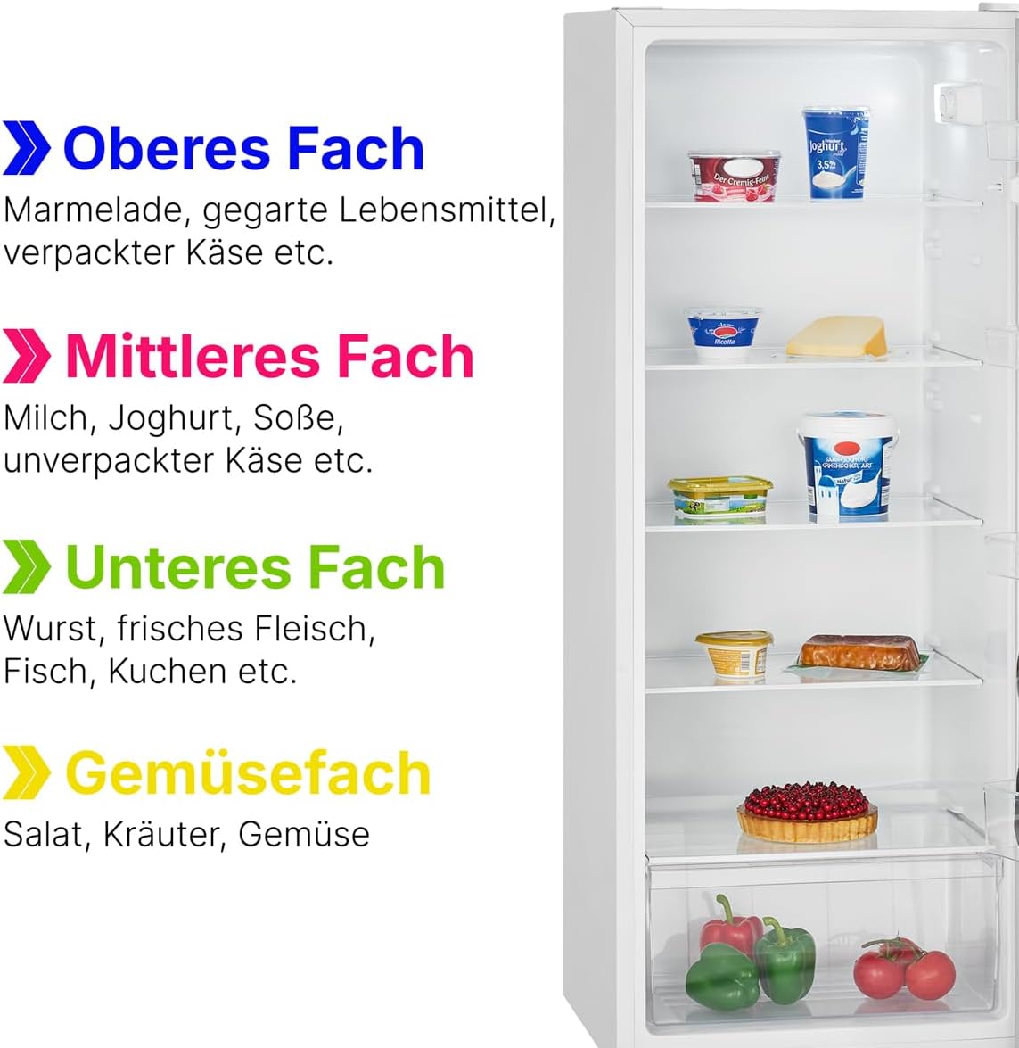 Bomann Réfrigérateur 242L blanc VS7316-1-blanc, Capacité nette : 242 litres, Éclairage intérieur à DEL, Contrôle de la température en continu, 5 clayettes en verre