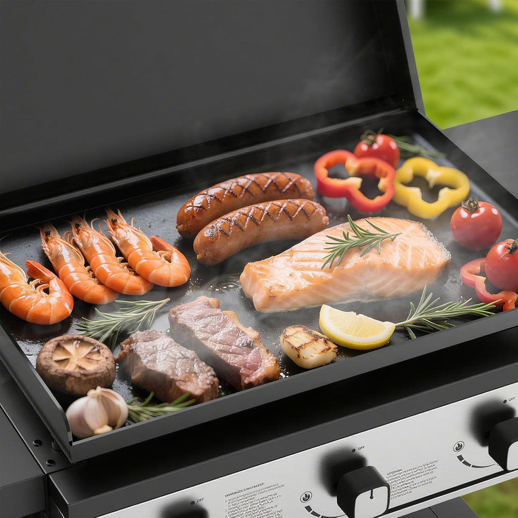 BIGHORN Plancha gaz de 3 brûleurs avec chariot et couvercle;7.2kw