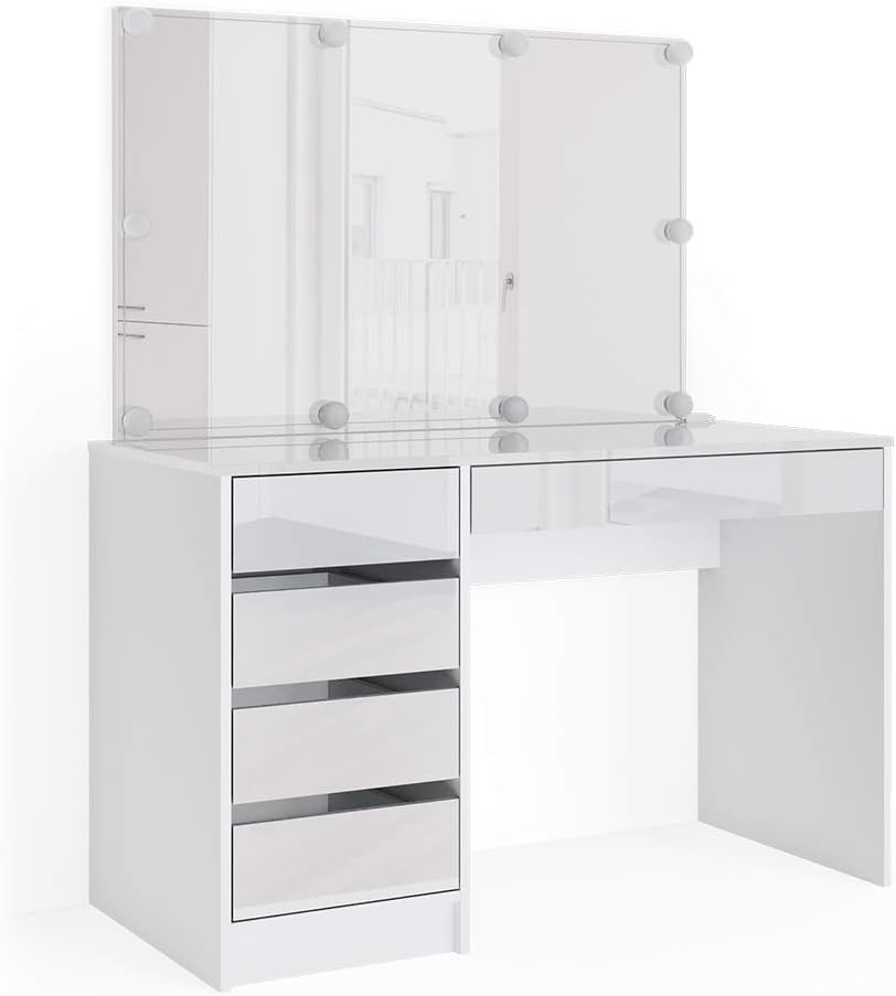 Vicco Coiffeuse Sherry, Blanc, 120 cm avec éclairage LED