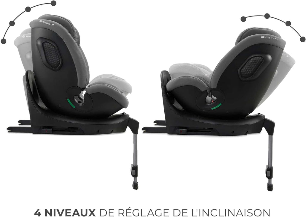 Kinderkraft XRIDER2 I-SIZE 40-125 cm, Siège auto bébé 0 à 25 kg évolutif, 0-7 ans, Isofix 360° pivotant, FWF, RWF, Protections latérales, Harnais Internes à 5 Points, Gris