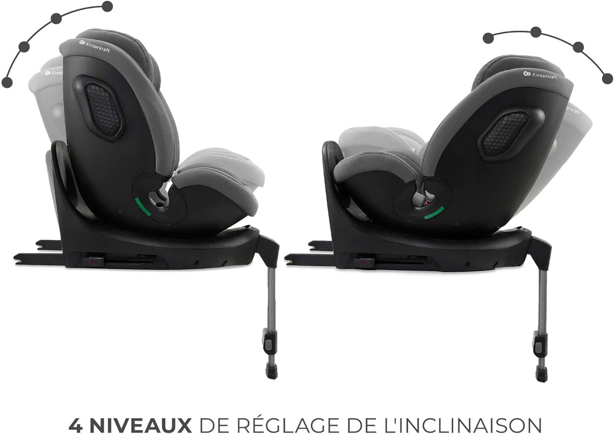 Kinderkraft XRIDER2 I-SIZE 40-125 cm, Siège auto bébé 0 à 25 kg évolutif, 0-7 ans, Isofix 360° pivotant, FWF, RWF, Protections latérales, Harnais Internes à 5 Points, Gris