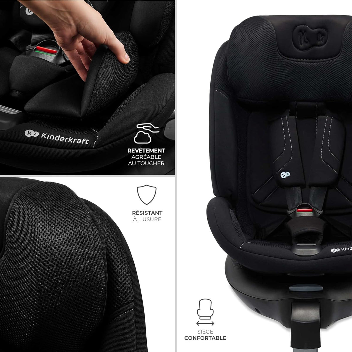 Kinderkraft XRIDER2 I-SIZE 40-125 cm, Siège auto bébé 0 à 25 kg évolutif, 0-7 ans, Isofix 360° pivotant, FWF, RWF, Protections latérales, Harnais Internes à 5 Points, Gris