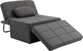 HOMCOM Chauffeuse 1 Place 4 en 1 Fauteuil lit Convertible Pouf Dossier inclinable 5 Niveaux Repose-Pied Rabattable, Charge 200 Kg, châssis métal et Tissu Lin Gris