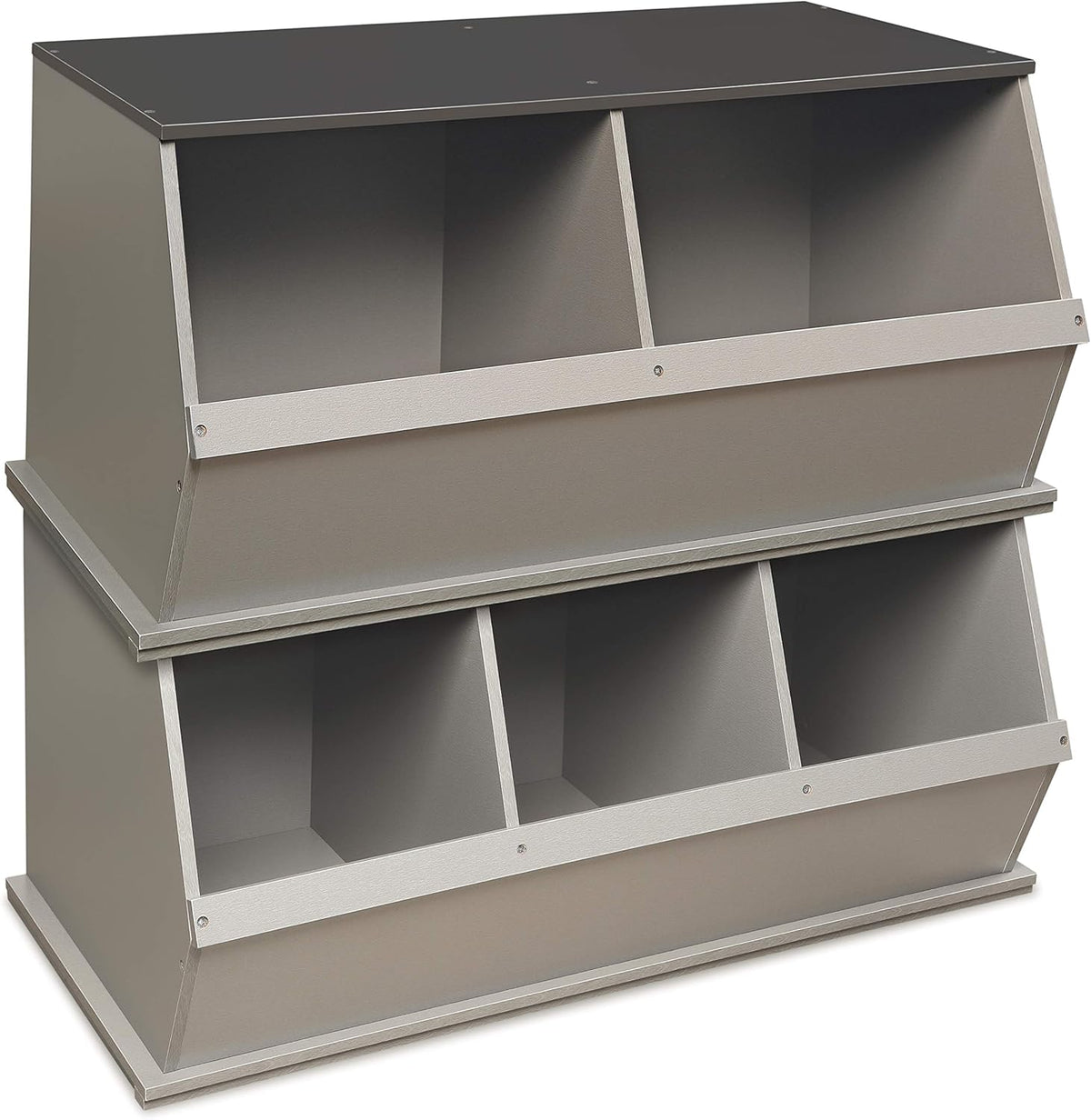 Badger Panier empilable 3 poubelles de rangement ouvert pour jouets de rangement Cubby, gris clair/gris foncé