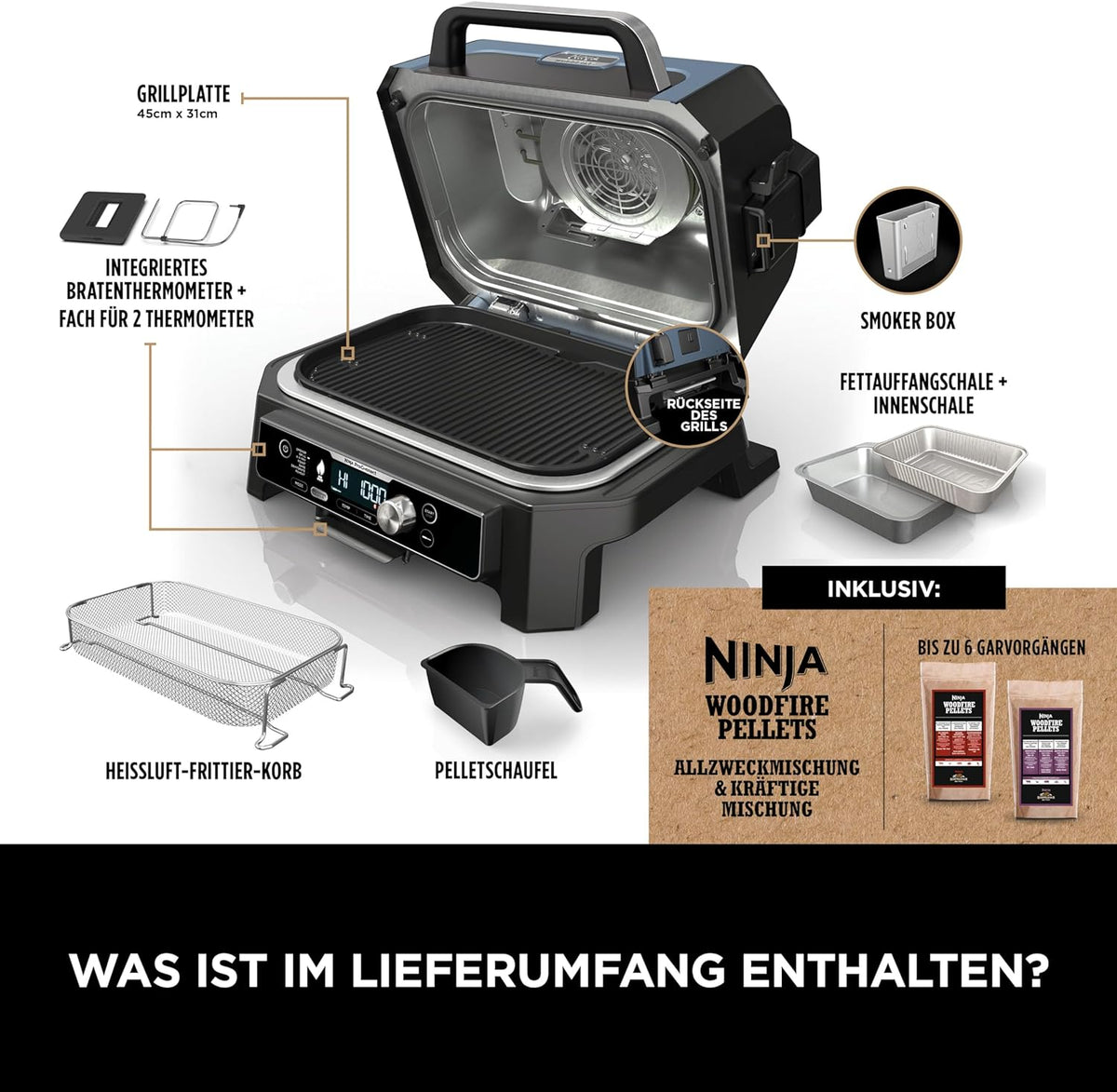 Ninja Woodfire Pro Connect XL Elektrischer BBQ Smoker Grill