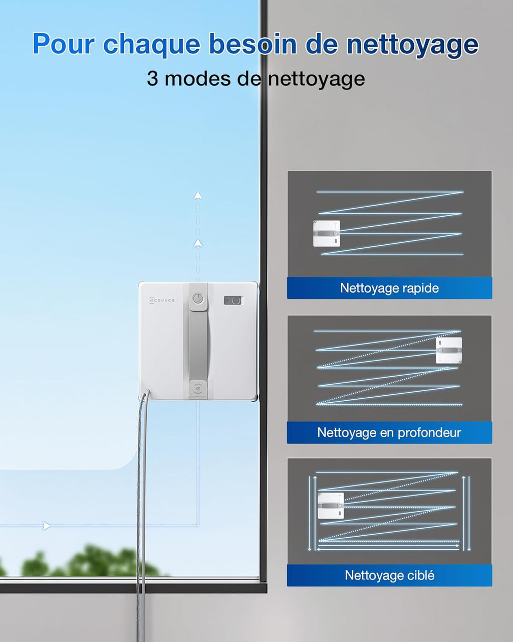ECOVACS WINBOT Mini Robot de Nettoyage de vitres, Design Compact, Double Buses avec pulvérisation ultrasonique, système de Protection à 9 étapes, Planification Intelligente du Trajet, Blanc