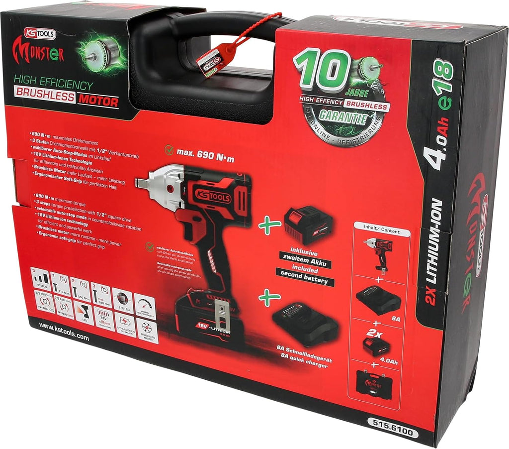 KS Tools 515.6100 eMONSTER Jeu de 9 tournevis à percussion sans fil 1/2"
