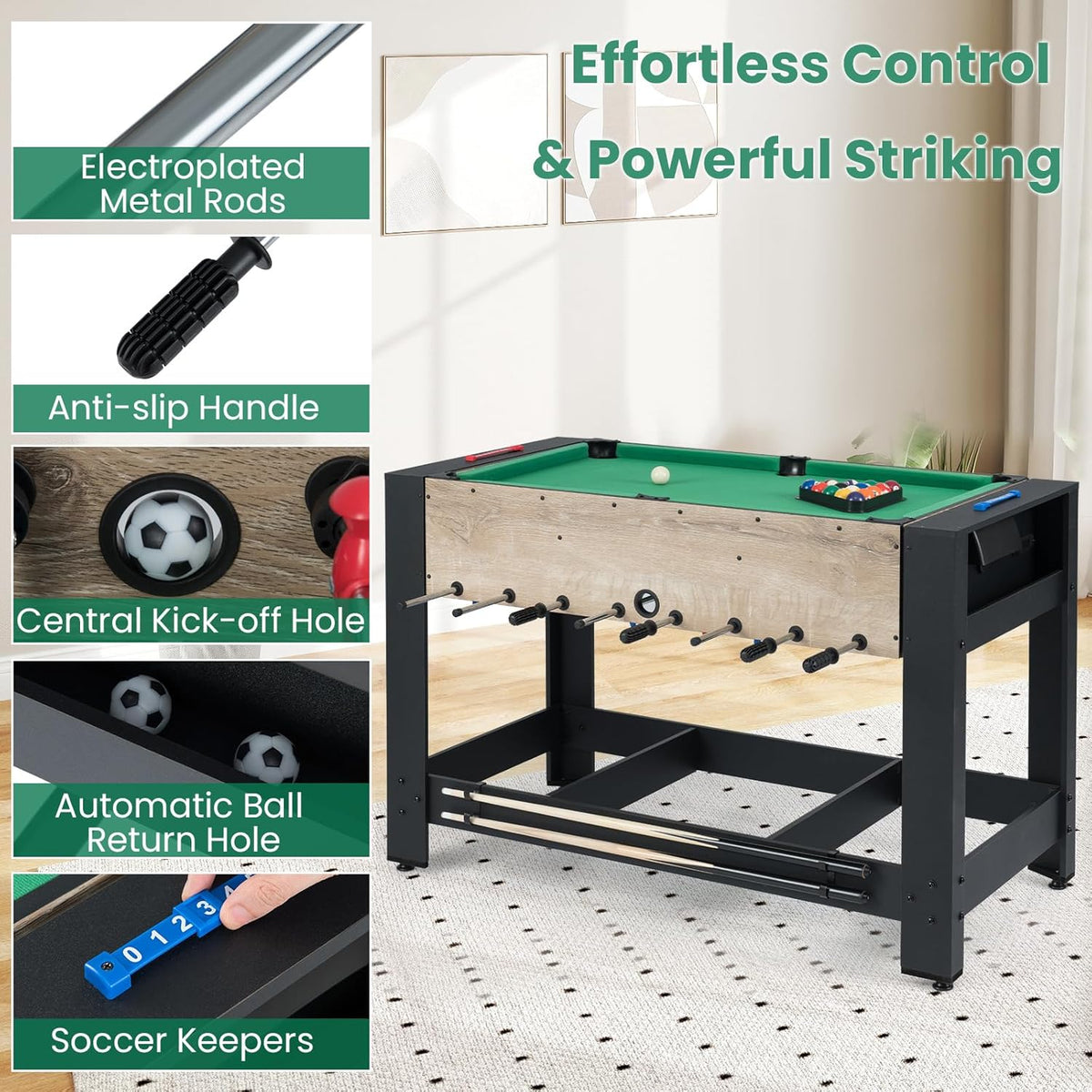 HOMASIS 2 en 1 Table de Jeu Multifonction Pliable avec 2 Boules et Marque-Points, Table de Billard avec 2 Queues et Triangle de Maison, 122 x 60,5 x 81,5 cm