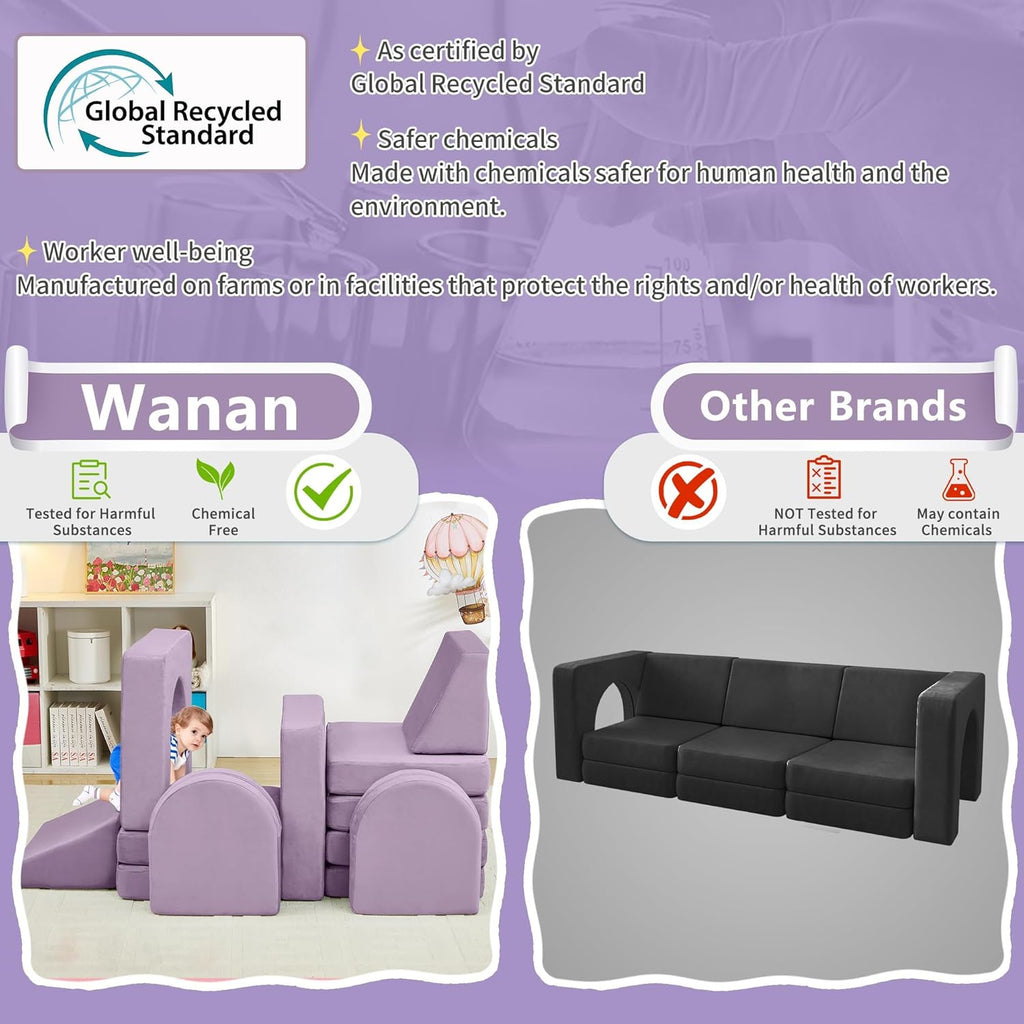 Wumagin Canapé Lit Enfant, Canape Enfant Convertible avec 13PCS Modules, Futon Pliable Meuble Sofa pour Chambre d'enfant, Chambre à Coucher, Salle de Jeux (Myrtille)