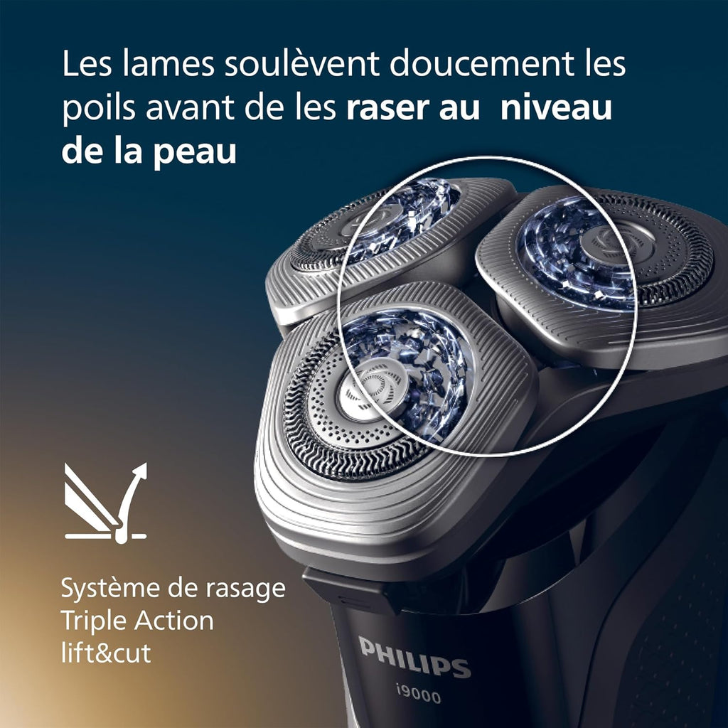 Philips Rasoir i9000, Rasoir électrique sec et humide, Noir encre, Avec technologie Skin IQ, Système Triple Lift & Cut, Lame Dual SteelPrecision rotative à 360°, Modèle X9000/10