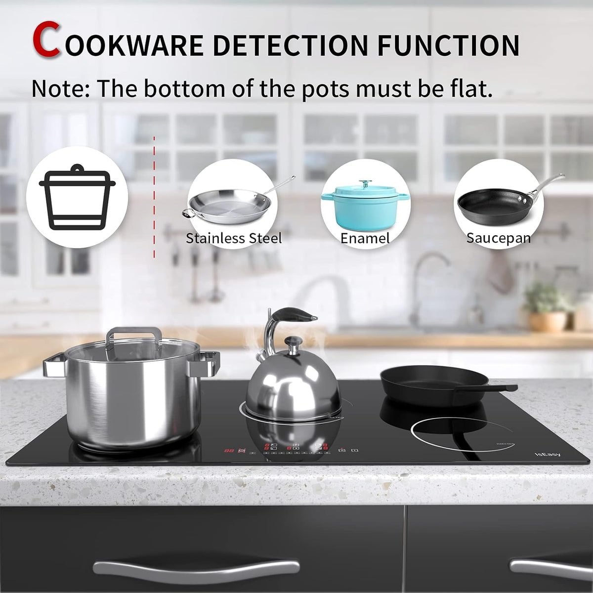 IsEasy Plaque Induction 5 Feux, Plaque de Cuisson Induction 5 Foyers, Encastrable, 8600W, Booster, Minuterie, Commande Tactile, Verrou Enfants, 90cm