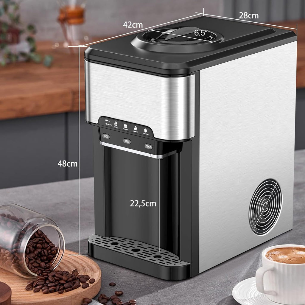 SOARS Machine A Glacons 3 en 1, Distributeur Eau Froide et Chaude, Réservoir d'Eau de 3L, Fabrication Glace 19KG/24H, Refroidissement par Compresseur pour Maison, Bureau