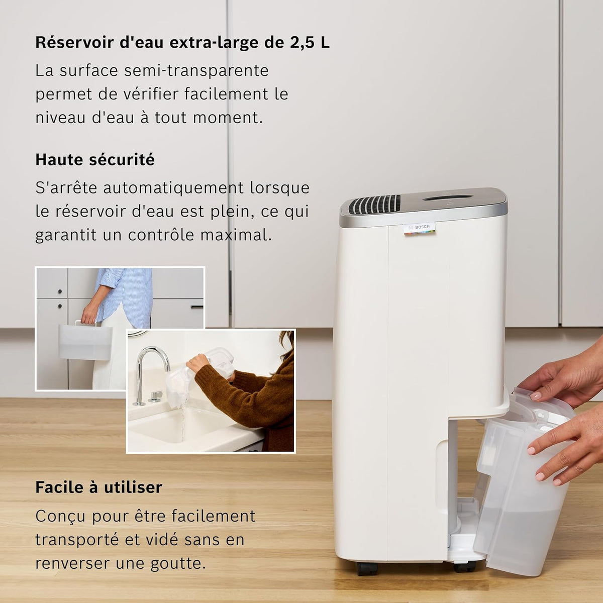 Bosch Dry 4000 - Déshumidificateur - Facile. Efficace. Silencieux. Pour la maison et la chambre - Pour jusqu'à 33m² - Séchage rapide du linge