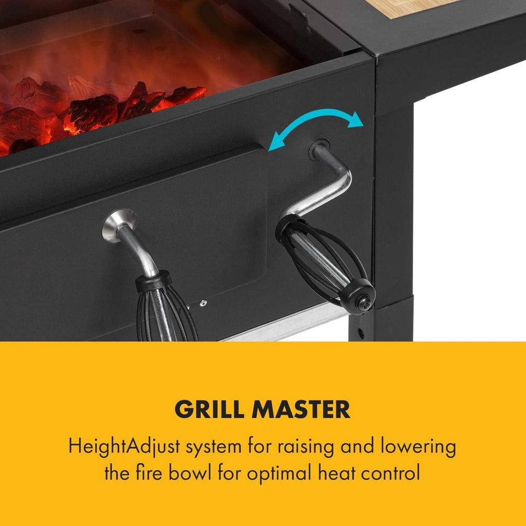 KLARSTEIN Meat Machine - Grill à Charbon de Bois, BBQ-Grill, Fumoir, Surface de Cuisson 45 x 32,5 cm, Système d'aération, Cheminée, Thermomètre intégré, Foyer réglable en Hauteur - Noir