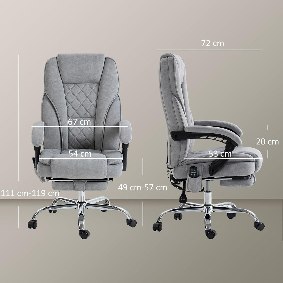 Vinsetto Fauteuil de Bureau massant et Chauffant Chaise de Bureau Chaise Ergonomique avec Hauteur réglable Dossier inclinable télécommande Filaire Repose-Pieds rétractable et pivotant 360° Gris