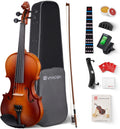 Vangoa Ensemble de violon acoustique 4/4 fabriqué à la main avec planche latérale en bois massif, étui rigide léger pour débutants, adolescents, à partir de 12 ans, adultes, droitier