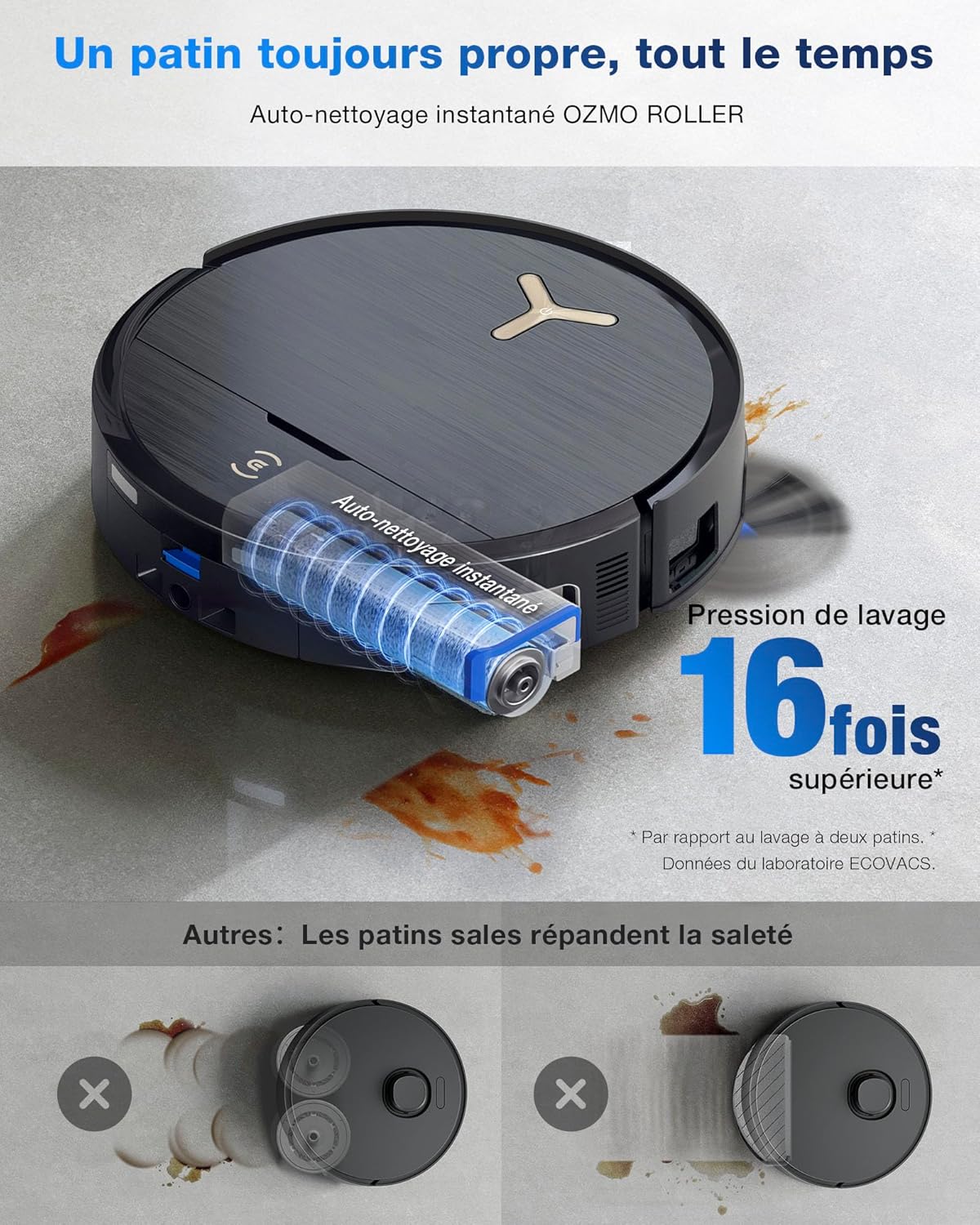 ECOVACS DEEBOT X9 PRO OMNI Robot Aspirateur Laveur, Aspirateur Robot 16600Pa, Ultra-fin, Technologie BLAST, Auto-nettoyage instantané OZMO ROLLER, ZeroTangle3.0, TruEdge2.0, Lavage à l'eau chaude,Noir