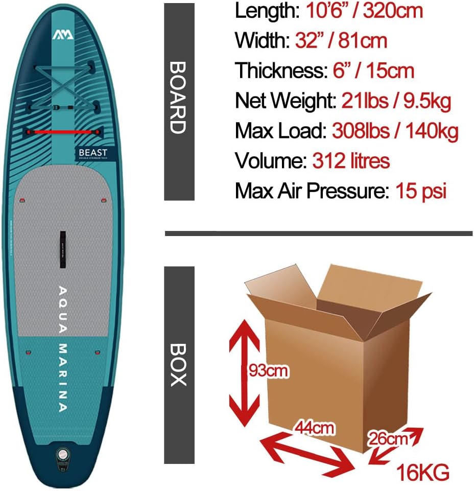 Aqua Marina Beast Planche à pagaie Gonflable de qualité supérieure 320 cm
