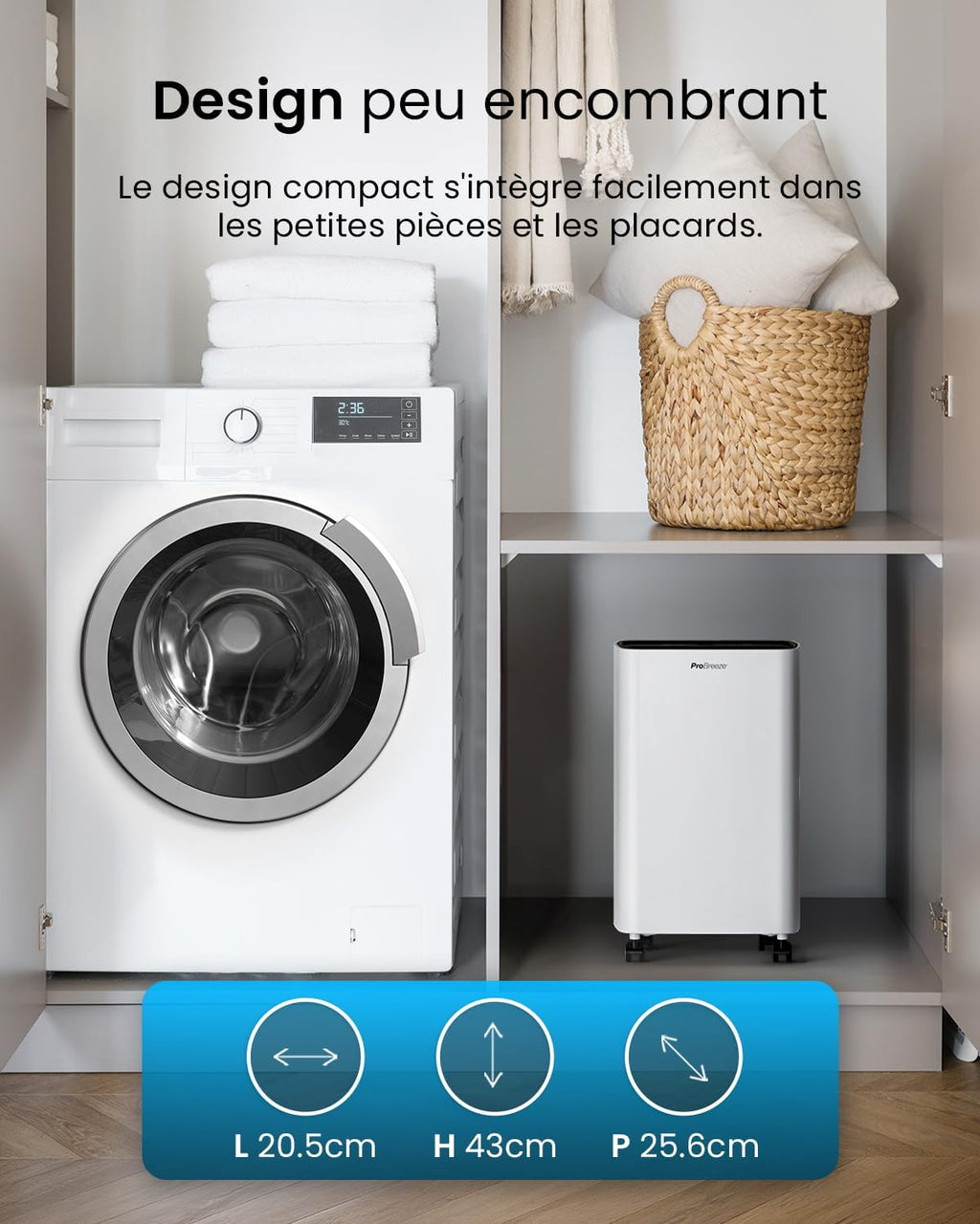 Pro Breeze Déshumidificateur d Air 6L/jour, Éliminateur de Moisissure Noire, Absorbeur d'Humidité Automatique, Sèche-linge, Déshumidificateur Compresseur Portable Silencieux, Minuterie 24h