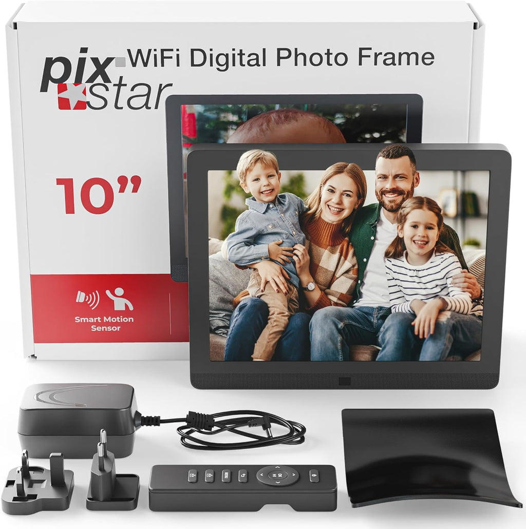 Cadre Photo numérique WiFi 10 Pouces Pix Star - Stockage Gratuit et illimité sur Le Cloud Detecteur de Mouvement - Cadres Photo numérique
