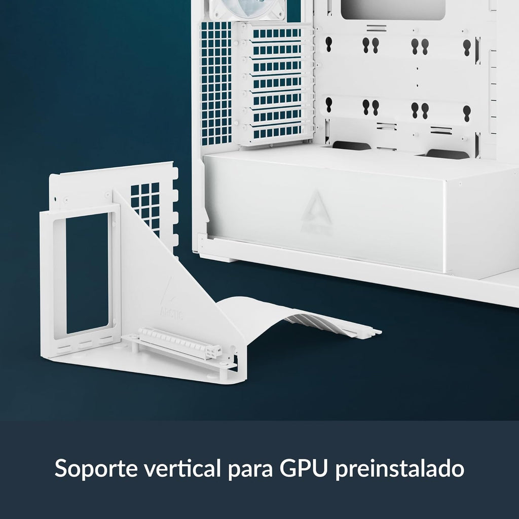 ARCTIC Xtender VG (White) avec Montage Vertical de GPU - Boîtier PC, Verre Panoramique Trempé, Support pour Radiateur 2 x 420 mm, Tour Midi, E-ATX, 5X Ventilateurs A-RGB Pré-installés - Blanc
