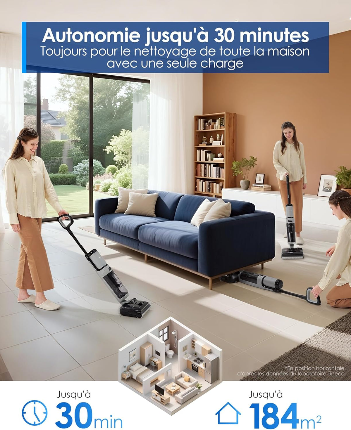 Tineco Floor One i5 Stretch Aspirateur Laveur, Aspirateur Sec et Humide, Aspiration Puissante 20 kPa, portée à Plat 180°, Nettoyage Deux Bords, 30 Min d'autonomie, Réservoirs d'eau Grande Capacité