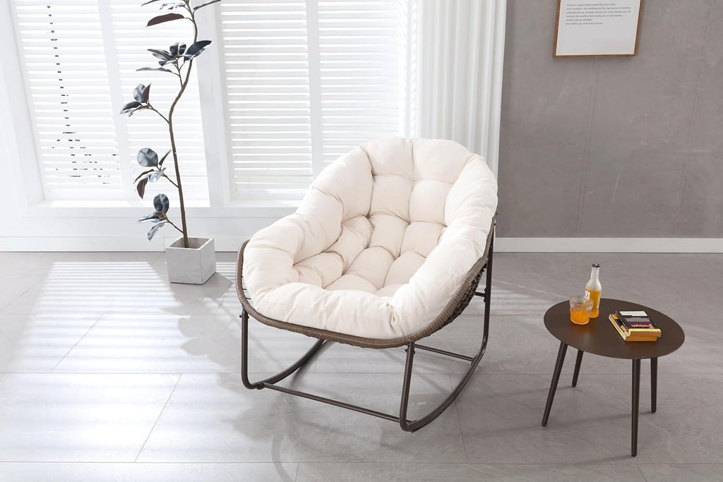 OKMYHOME Jardin - Fauteuil Suspendu à Bascule pour Balcon et Terrasse, Cadre en Acier Robuste avec Coussin en Coton, 94,5x111x80 Cm - Beige