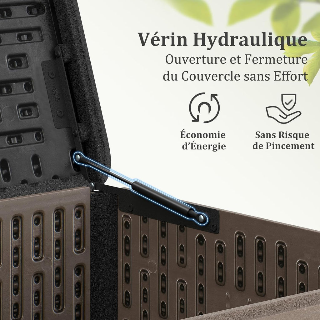 COSTWAY Coffre de Rangement Extérieure en Résine 378 L, Boîte de Rangement Imperméable avec Couvercle Verrouillable, pour des Outils Jouet Accessoires, pour Intérieur et Extérieur (Brun+Noir)