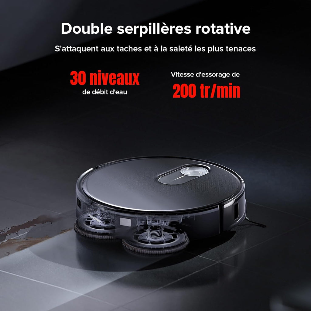 roborock Qrevo Slim Aspirateur Robot Laveur, 11000Pa, 8,2cm Ultra-Mince, Station 8 en 1, StarSight Navigation & Évitement d'obstacles, FlexiArm Serpillière & Brosse Latérale, Contrôle APP/Vocale