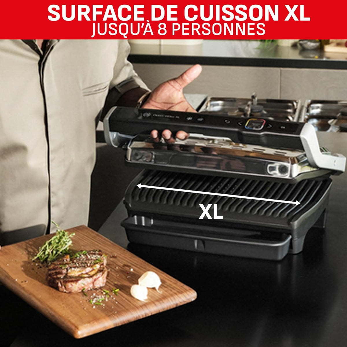 Tefal Optigrill Elite XL, Grill intelligent, 16 programmes, Mode manuel, Fonction marquage, XL 8 personnes, GC760D12