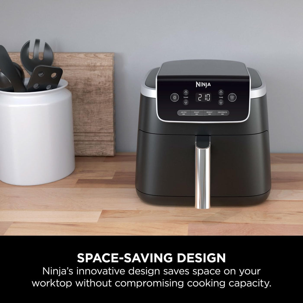 Ninja PRO 4.7L Friteuse à air 4 en 1, tiroir simple, friture à l'air, cuisson rôtie, chauffage, séchage, composants antiadhésifs lavables au lave-vaisselle, noir, AF140EU