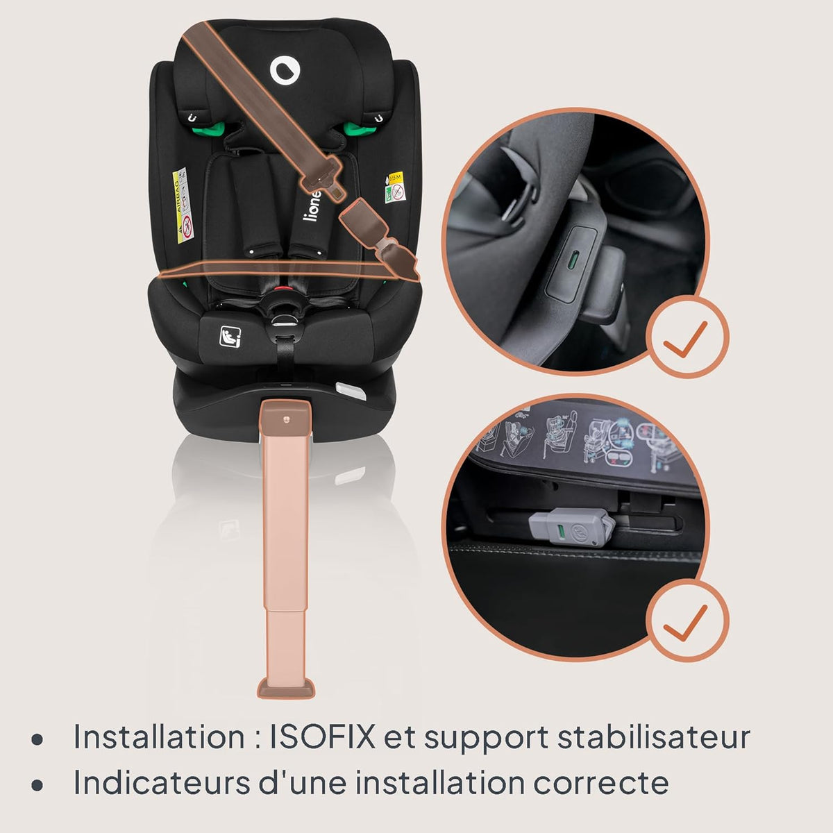 LIONELO Braam siege auto de 0 à 36 kg, jambe de force et Isofix ou ceintures de sécurité de voiture, rotation à 360 degrés face à la route ou dos à la route (Carbone Noir, BRAAM)